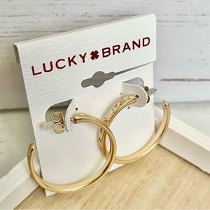 Lucky Brand goldtone medium heart etched c-hoop earrings - new